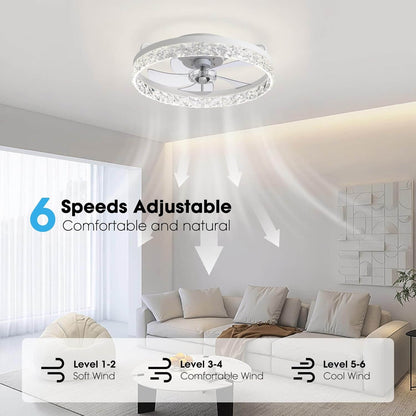 Flush Mount Ceiling Fan with Light and Remote 20 Inch Low Profile LED Fan Light Dimmable 3 Color Temps 6 Speed Reversible Blades for