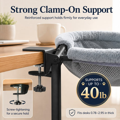 Ortekor Desk-Mounted Cat Bed for Home Offices - Space-Saving Clamp-On Cat Hammock