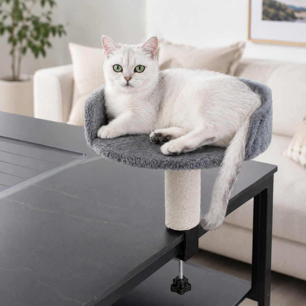 Ortekor Clamp-On Cat Perch for Home Office Desks - Space-Saving Cat Bed with Sisal Scratching Post