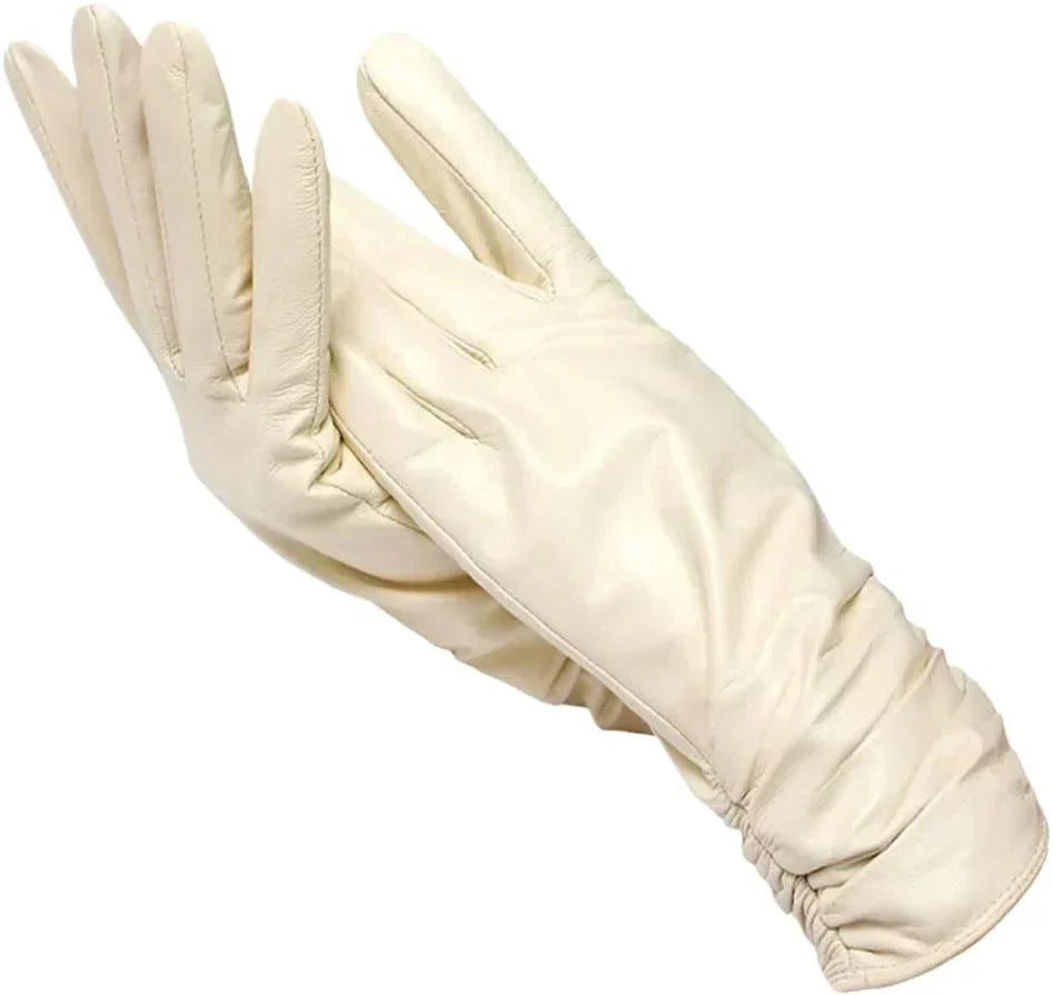 Women's Genuine Leather Gloves with Wool Lining – Cold-Weather Hand Protection for Winter – Touchscreen Compatible Sheepskin Driving Gloves