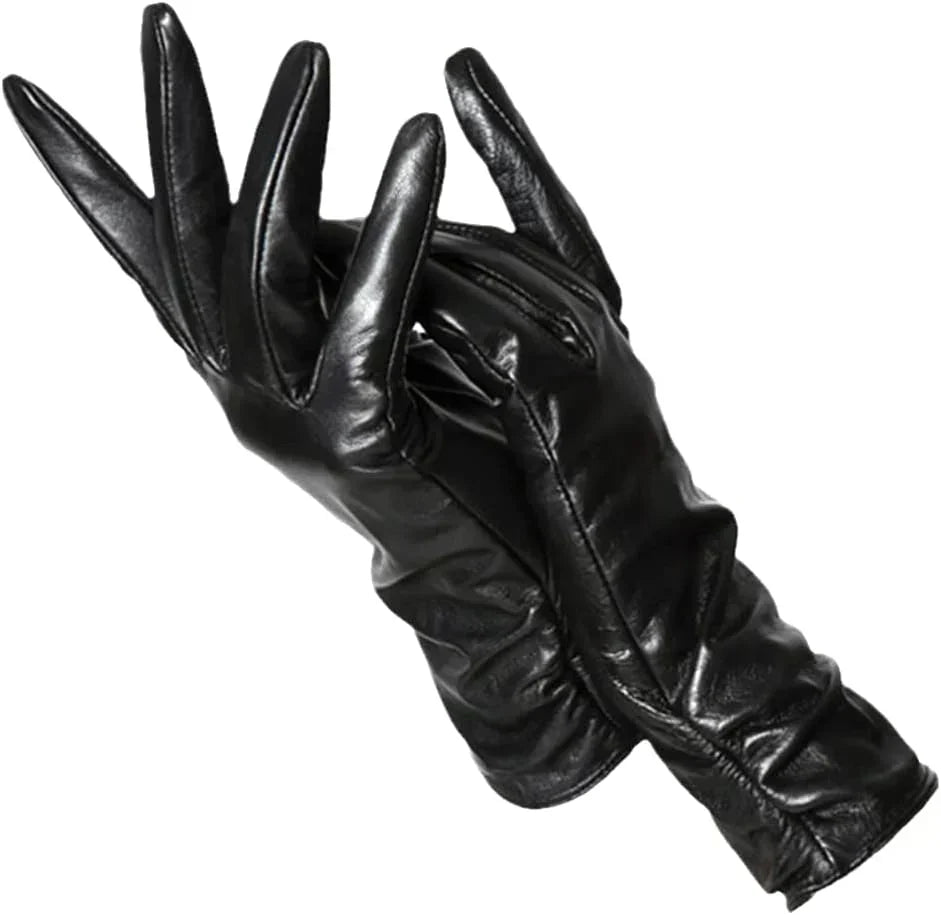 Women's Genuine Leather Gloves with Wool Lining – Cold-Weather Hand Protection for Winter – Touchscreen Compatible Sheepskin Driving Gloves