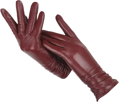 Women's Genuine Leather Gloves with Wool Lining – Cold-Weather Hand Protection for Winter – Touchscreen Compatible Sheepskin Driving Gloves