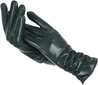 Women's Genuine Leather Gloves with Wool Lining – Cold-Weather Hand Protection for Winter – Touchscreen Compatible Sheepskin Driving Gloves