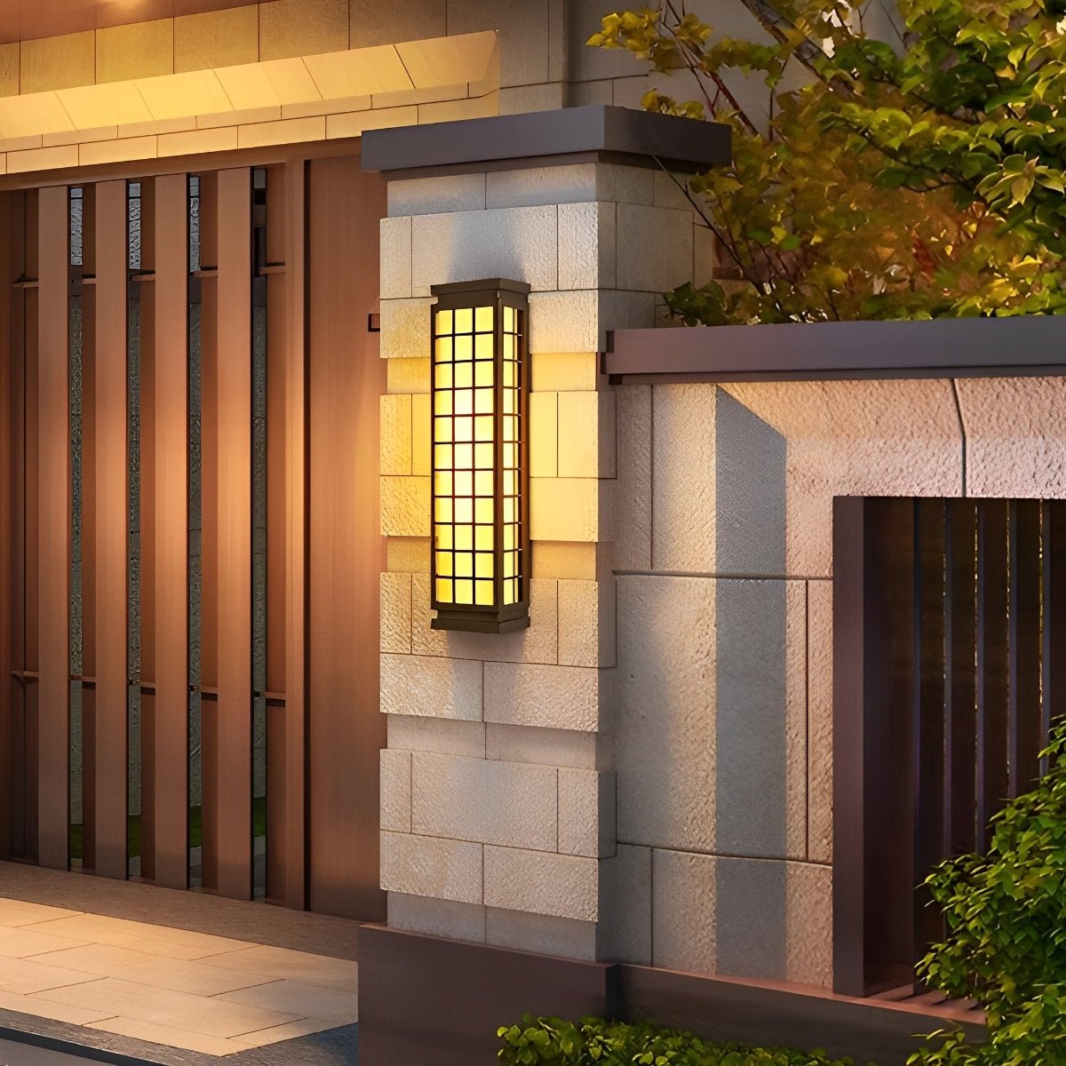 Japanese Grid Outdoor Wall Light Waterproof Stainless Steel 18 inch Bronze Entrance Lamp for Patio Garden Driveway Courtyard Villa Pathway E