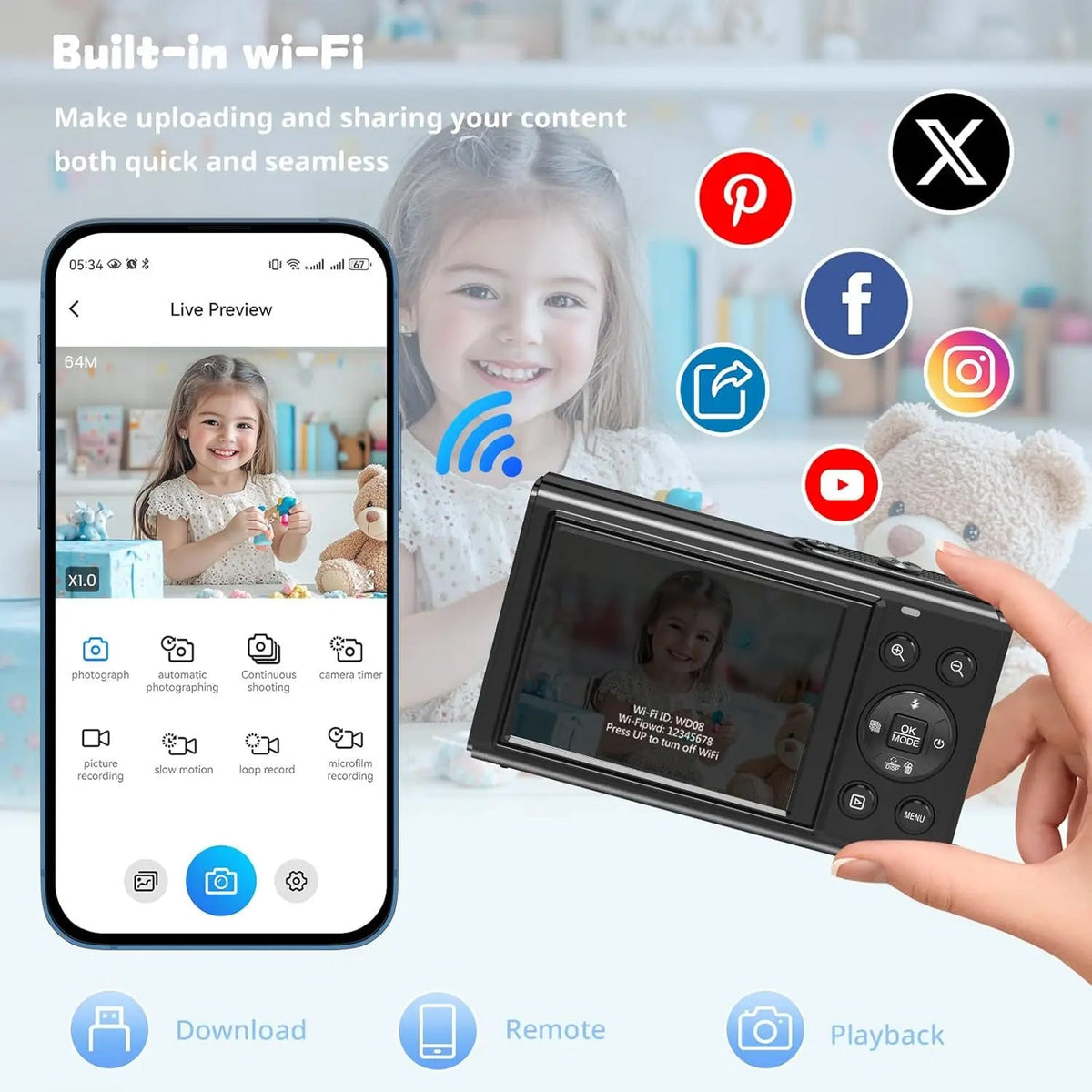 Dual-Screen Vlogging Camera with UHD Video Recording & Autofocus | 13MP Sensor & 18x Zoom | Wireless Connectivity for Content Creators &