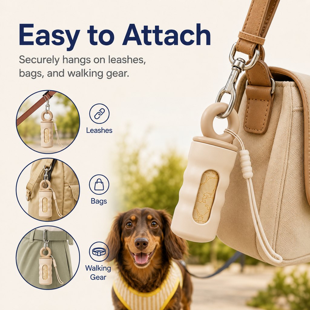 Ortekor Clip-On Dog Poop Bag Dispenser for Daily Walks - Compact Leash Waste Bag Holder That Keeps Bags Ready