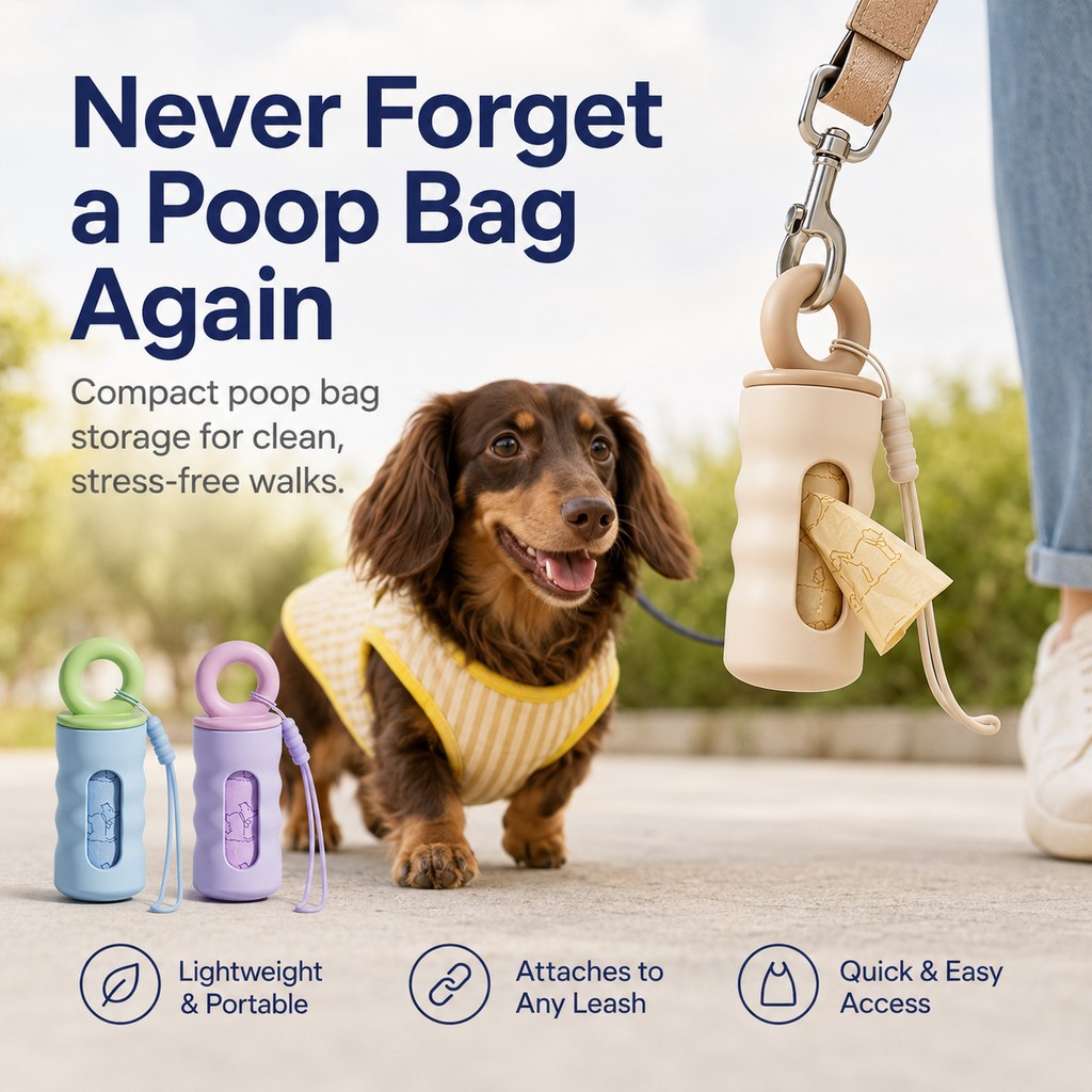 Ortekor Clip-On Dog Poop Bag Dispenser for Daily Walks - Compact Leash Waste Bag Holder That Keeps Bags Ready