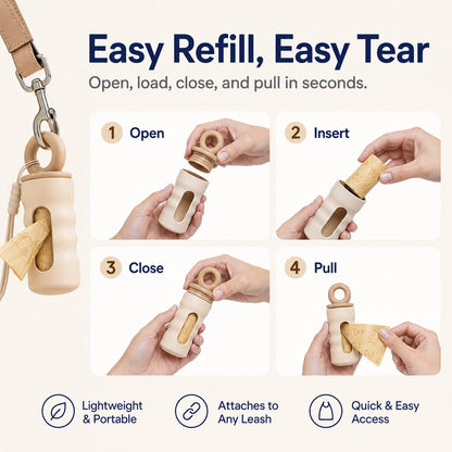 Ortekor Clip-On Dog Poop Bag Dispenser for Daily Walks - Compact Leash Waste Bag Holder That Keeps Bags Ready