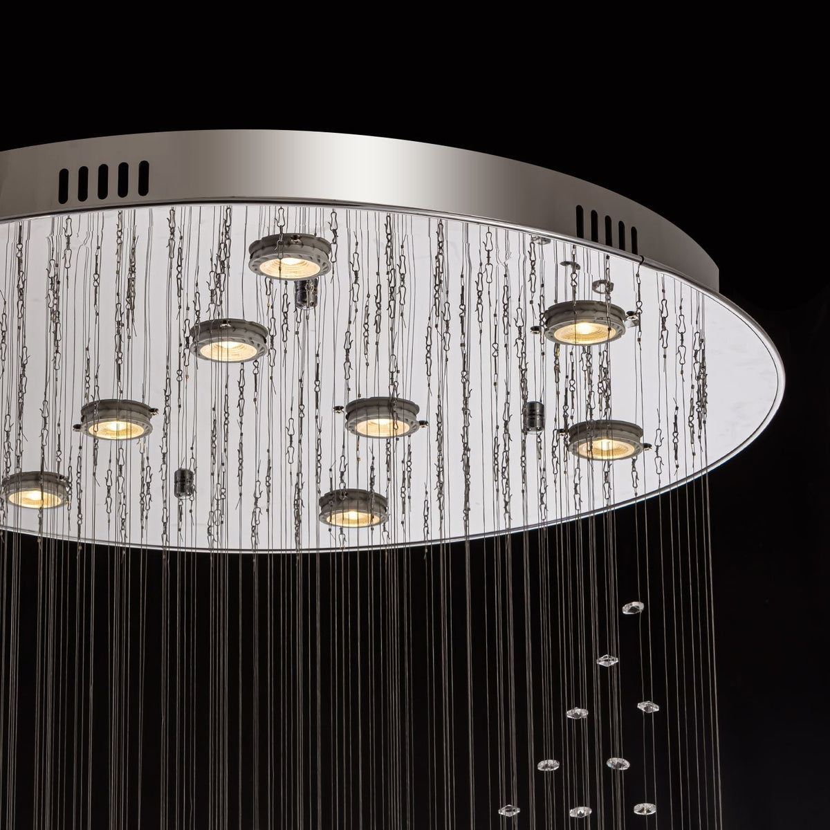 Spiral Crystal Raindrop Chandelier with Three Cascading Tiers for High Ceilings