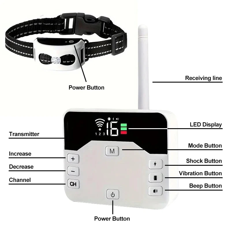 Wireless Dog Fence & Training Collar System with 300-Yard Range | Waterproof Rechargeable Pet Containment for Small Medium Large Dogs