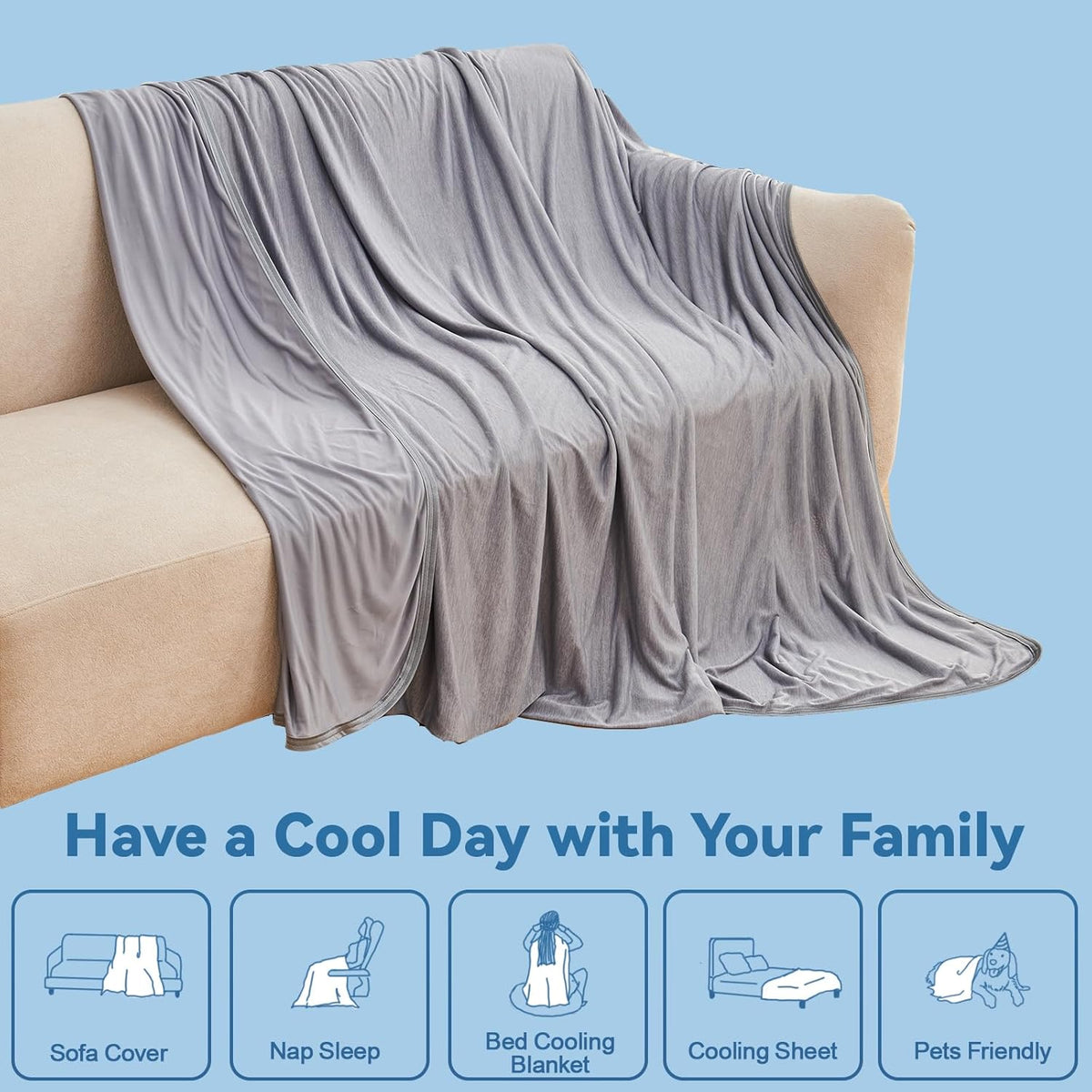 Coastal Comfort | Direct Cooling Throw Blanket with Double-Sided Effect | Lightweight & Breathable for Hot Sleepers