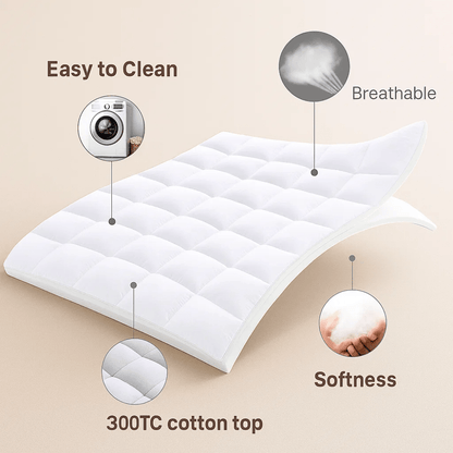 Memory Foam Mattress Pad with Temperature-Regulating Gel Layer for Back Support & Cool Sleep