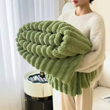 Plush Striped Throw Blanket - Faux Fur Weighted Comfort Blanket for Couch & Bed - Ultra Soft Decorative Stripe Pattern for Living Room &