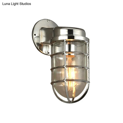 Metal Cage Wall Sconce with Glass Shade – Industrial Hardwired Light for Hallway, Bedroom, Dining Room – 4" Wide 1-Light Fixture