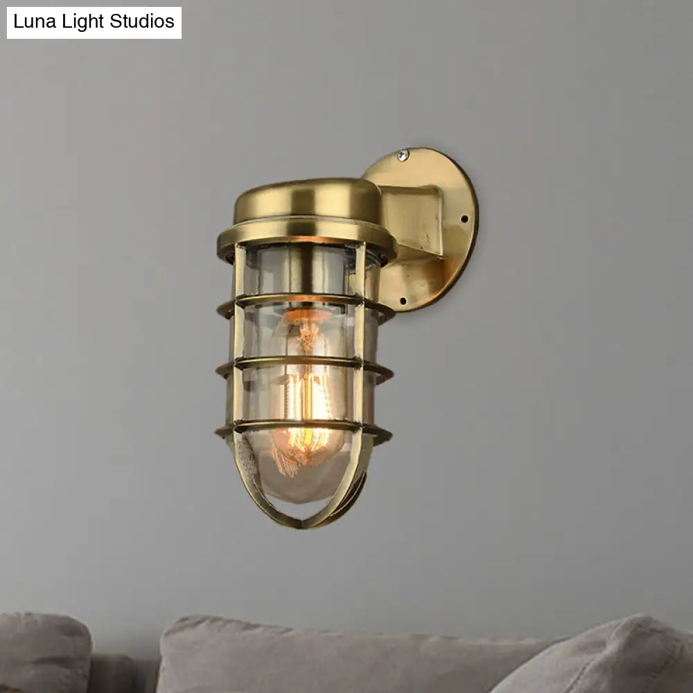 Metal Cage Wall Sconce with Glass Shade – Industrial Hardwired Light for Hallway, Bedroom, Dining Room – 4" Wide 1-Light Fixture