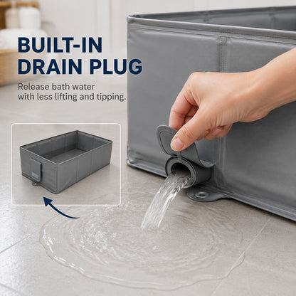 Ortekor Collapsible Pet Bathtub with Drain Plug for Cats & Small Dogs - Easy At-Home Baths, Folds Flat for Storage