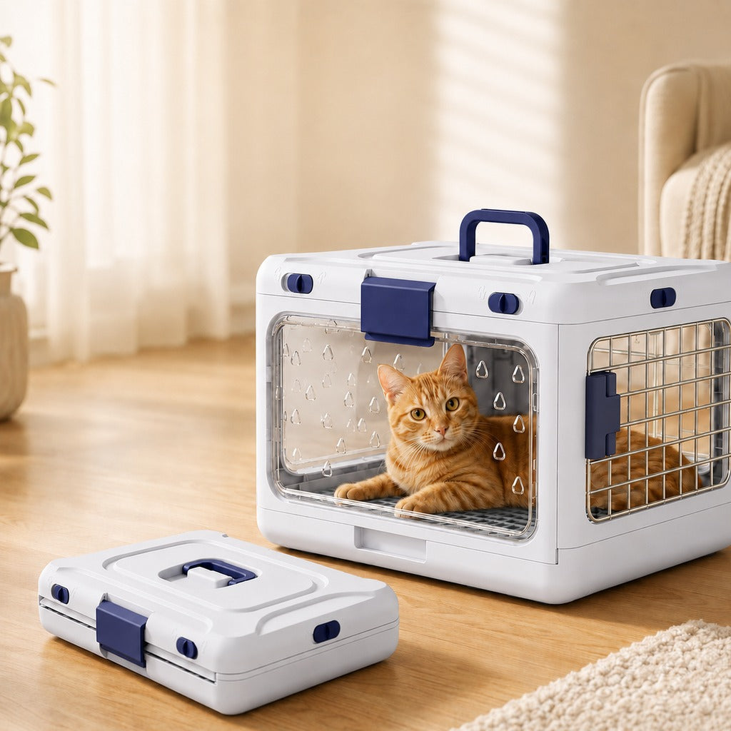 Ortekor Collapsible Pet Travel Carrier for Vet Visits & Road Trips - Fold-Flat Hard Crate That Saves Space