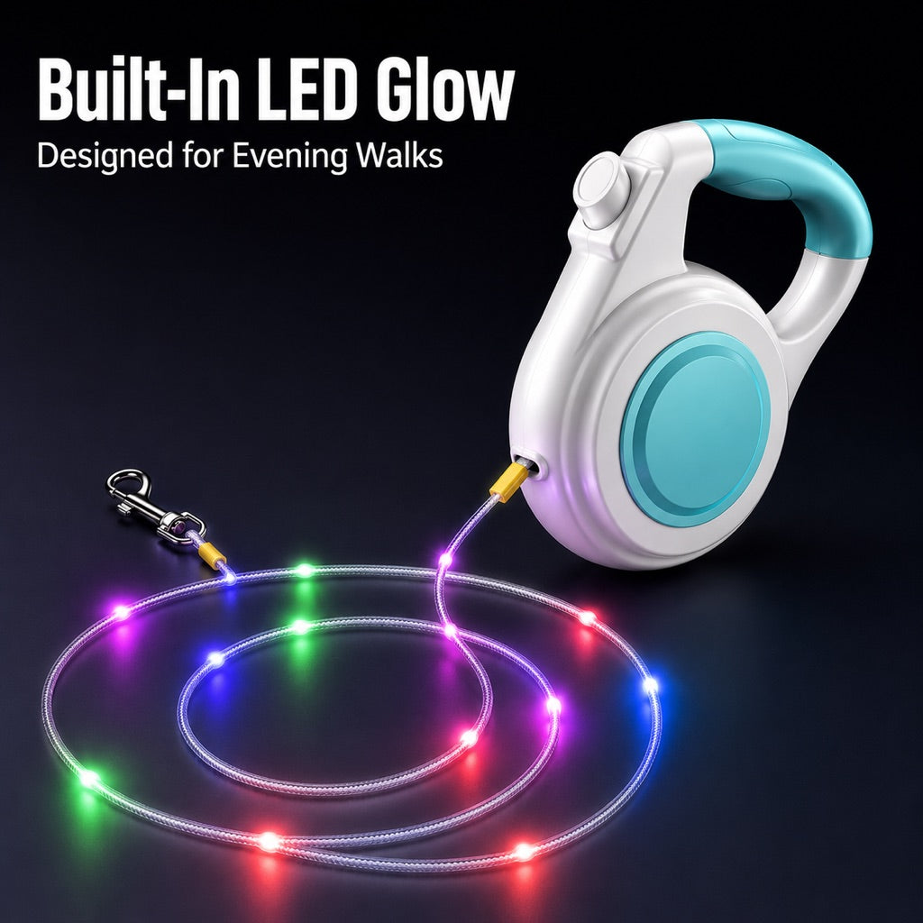 Ortekor Rechargeable Light-Up Retractable Dog Leash for Night Walks - Helps Small Dogs Stay Visible & Easy to Control