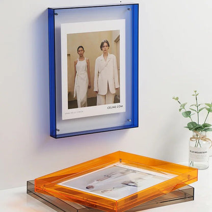 Clear Orange Acrylic Picture Frame 10×8 Inch Wall Mount Tabletop Display Stand for Photos Prints Art Modern Home Decor Living Room Office Be