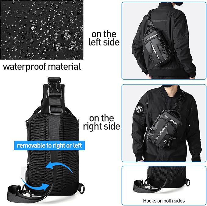 Lightweight Nylon Sling Bag Shoulder Pack for Hiking Travel Cycling Daily Outings Crossbody Chest Carry Organized Storage Multiple Pockets