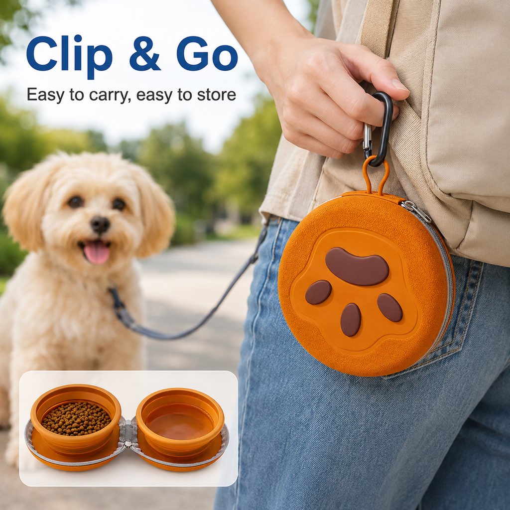 Ortekor 2-in-1 Collapsible Pet Travel Bowl for Walks, Parks & Road Trips - Feed and Hydrate Small Dogs or Cats Anywhere