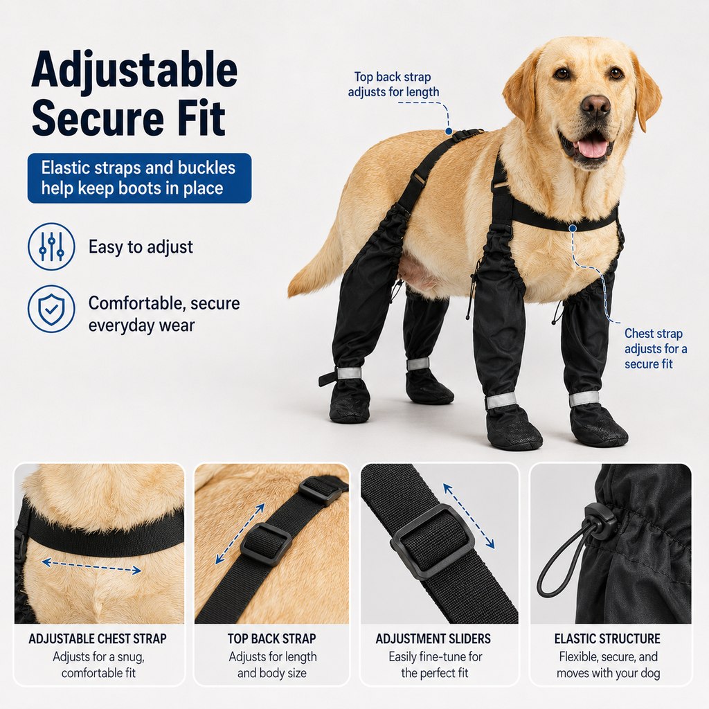 Ortekor 4-in-1 Connected Dog Boots for Rainy Walks - Water-Resistant Paw & Leg Protection for Mud & Dirt