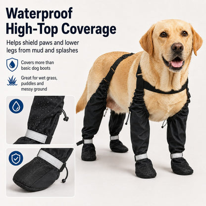 Ortekor 4-in-1 Connected Dog Boots for Rainy Walks - Water-Resistant Paw & Leg Protection for Mud & Dirt
