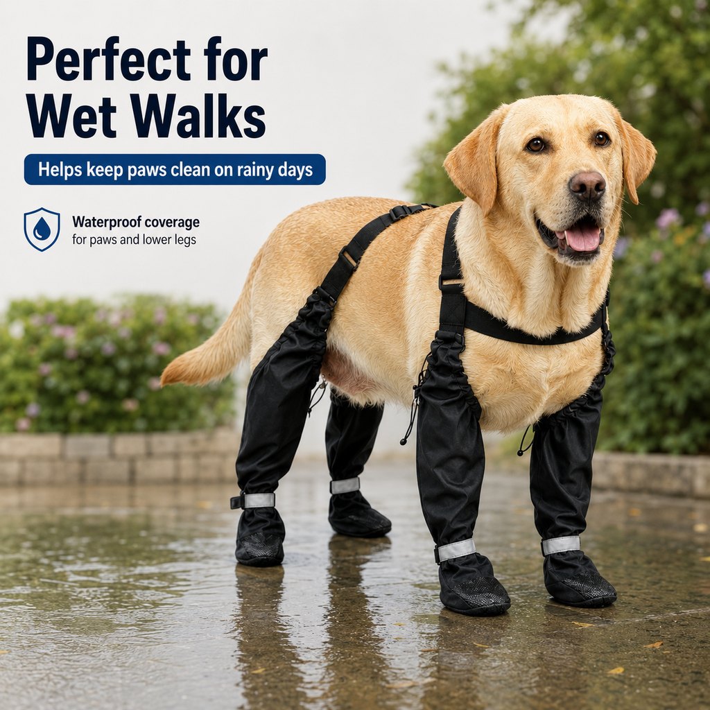Ortekor 4-in-1 Connected Dog Boots for Rainy Walks - Water-Resistant Paw & Leg Protection for Mud & Dirt