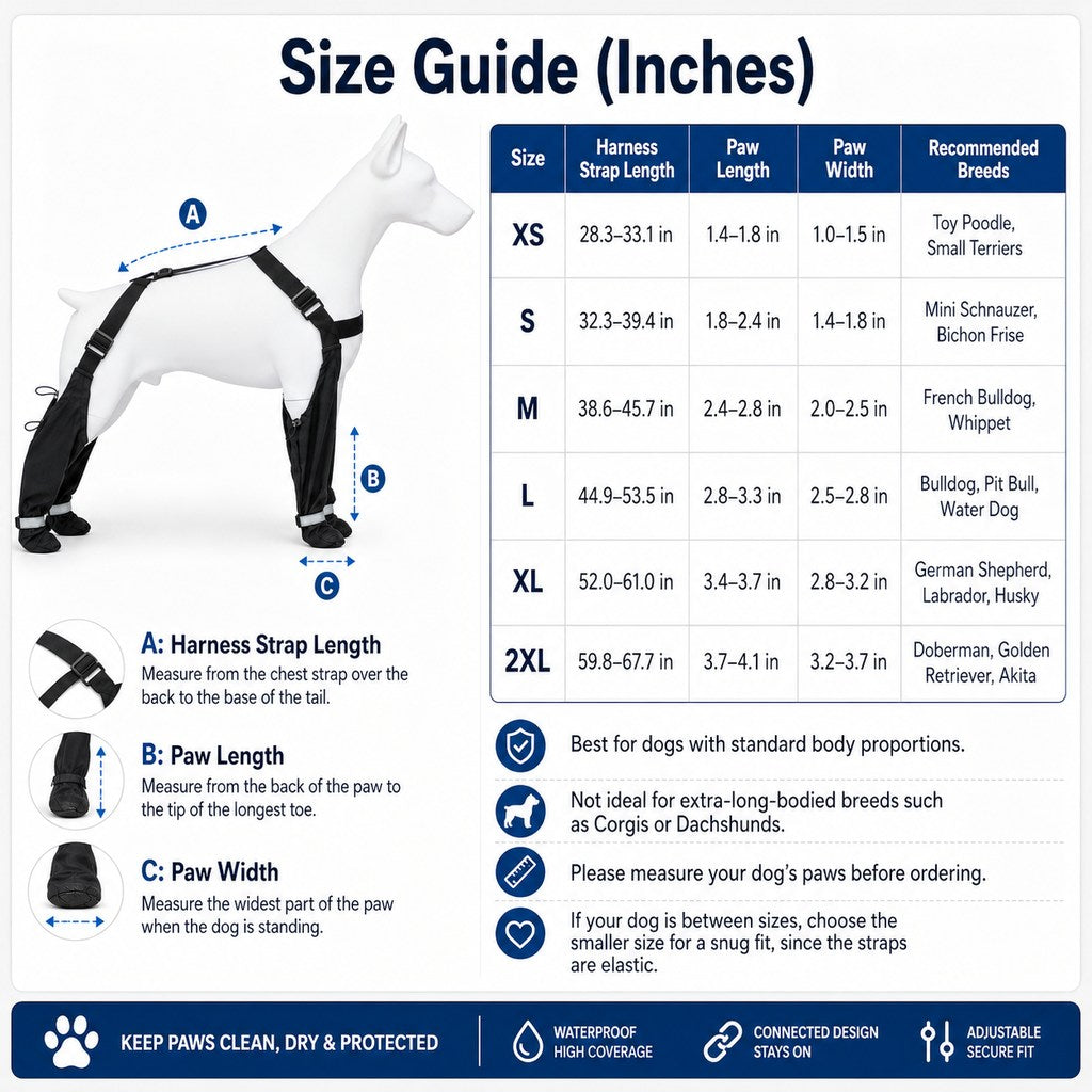 Ortekor 4-in-1 Connected Dog Boots for Rainy Walks - Water-Resistant Paw & Leg Protection for Mud & Dirt