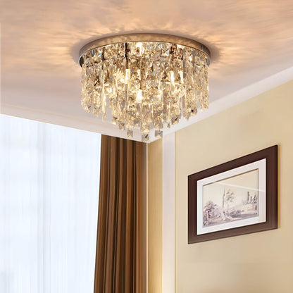 Flush Mount Crystal Ceiling Light Round Chandelier Chrome Finish for Bedroom Living Room Hallway Elegant Lighting Fixture Sparkling