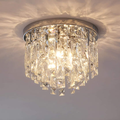 Flush Mount Crystal Ceiling Light Round Chandelier Chrome Finish for Bedroom Living Room Hallway Elegant Lighting Fixture Sparkling
