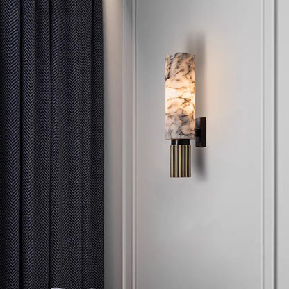 Marble and Copper Wall Sconce with Warm LED Light for Bedroom, Hallway, Living Room – Natural Stone Accent Wall Fixture