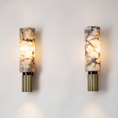 Marble and Copper Wall Sconce with Warm LED Light for Bedroom, Hallway, Living Room – Natural Stone Accent Wall Fixture