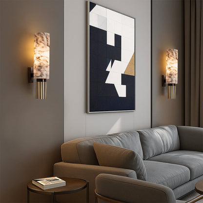 Marble and Copper Wall Sconce with Warm LED Light for Bedroom, Hallway, Living Room – Natural Stone Accent Wall Fixture