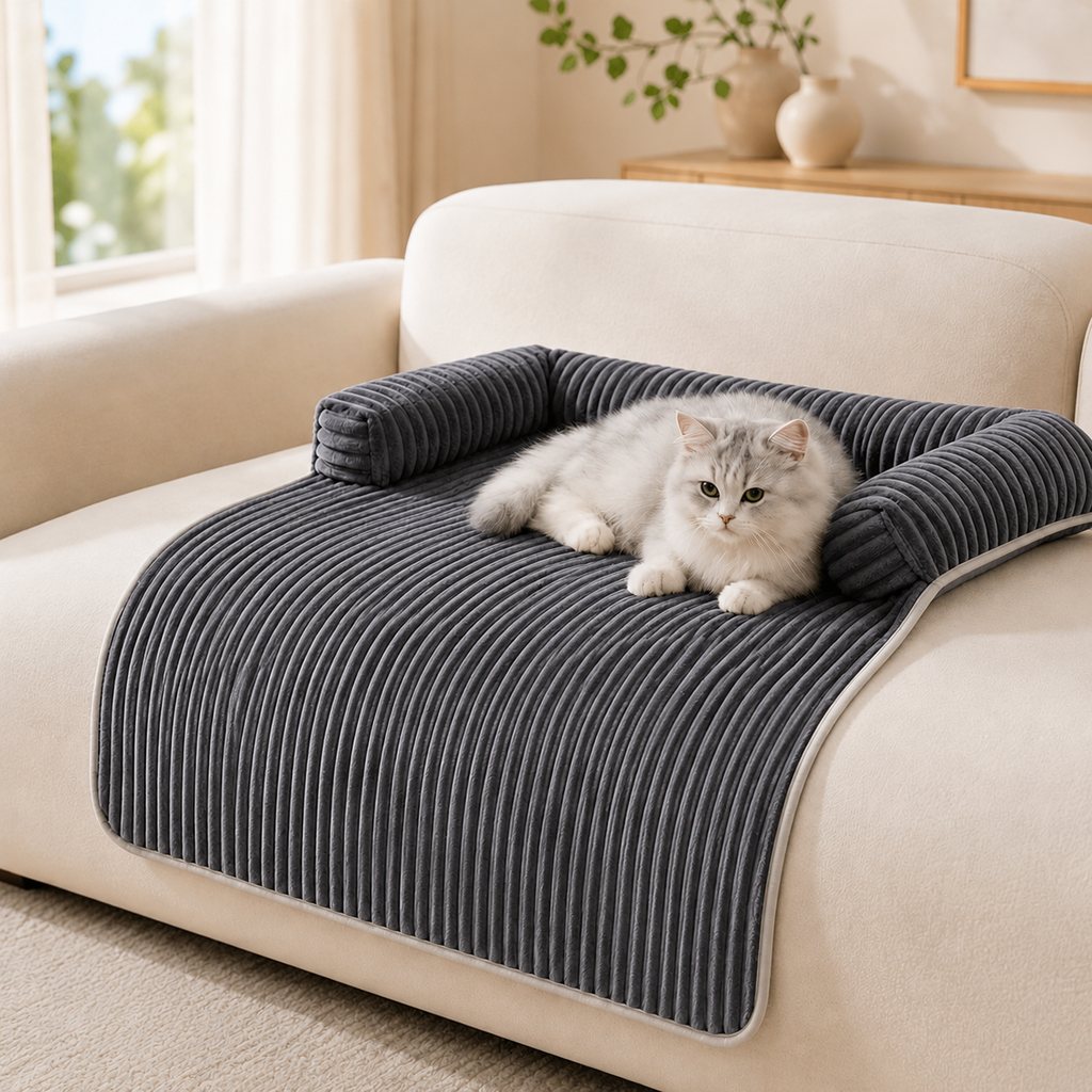Ortekor 3-Sided Corduroy Pet Couch Cover for Dogs & Cats – Non-Slip Bolster Sofa Protector for Sofas & Chairs, Helps Keep Fur & Everyday Messes Off Furniture