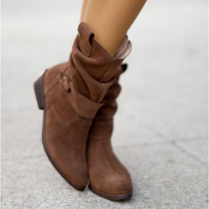 Women's Ankle Boots with Low Heel and Side Zipper – Warm Lining, Arch Support, Round Toe for Fall Winter Everyday Wear
