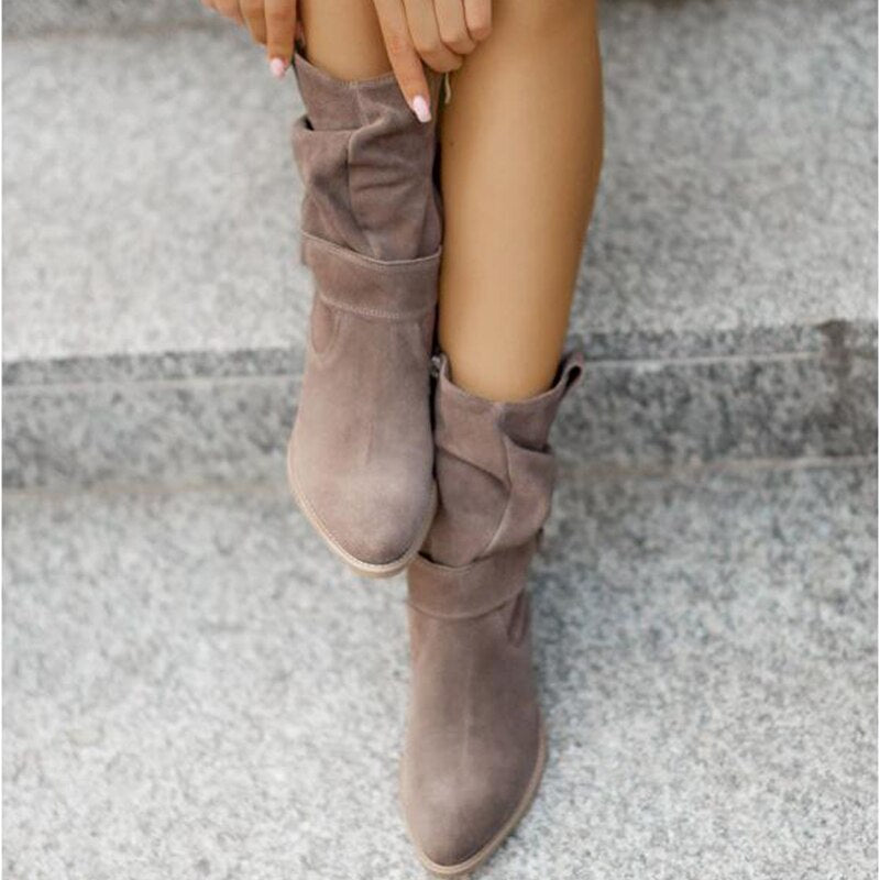 Women's Ankle Boots with Low Heel and Side Zipper – Warm Lining, Arch Support, Round Toe for Fall Winter Everyday Wear