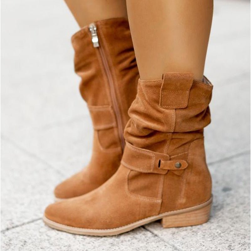 Women's Ankle Boots with Low Heel and Side Zipper – Warm Lining, Arch Support, Round Toe for Fall Winter Everyday Wear