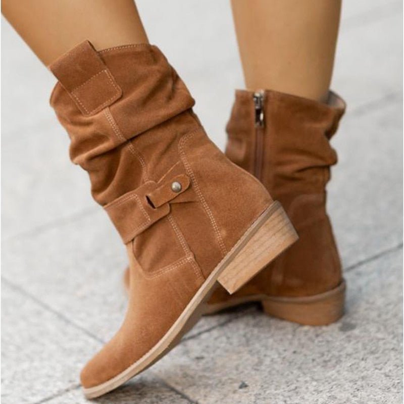 Women's Ankle Boots with Low Heel and Side Zipper – Warm Lining, Arch Support, Round Toe for Fall Winter Everyday Wear