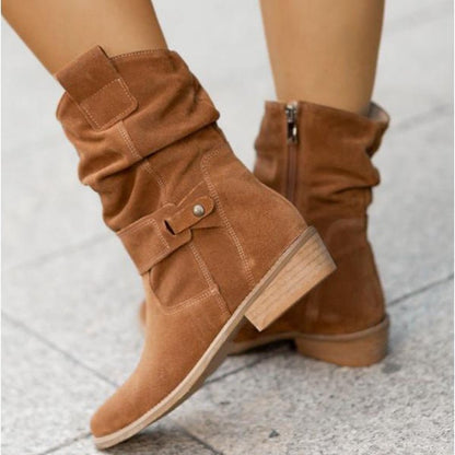 Women's Ankle Boots with Low Heel and Side Zipper – Warm Lining, Arch Support, Round Toe for Fall Winter Everyday Wear