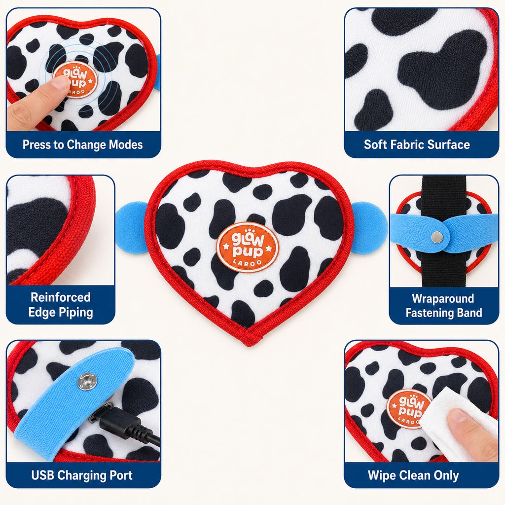Ortekor Rechargeable Heart Pet Visibility Light for Evening Walks - Soft Wrap-On LED Patch for Collars, Harnesses & Leashes