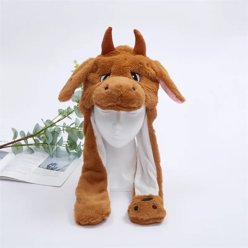 Plush Hat with Pop-Up Ears for Kids & Adults – Interactive Cosplay Beanie with Squeeze Paws | Fun Winter Accessory for Parties, Christmas