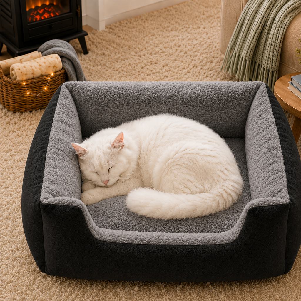 Ortekor Cozy Plush Bolster Pet Bed for Cats & Dogs - Warm Raised-Side Bed with Easy Step-In Entry