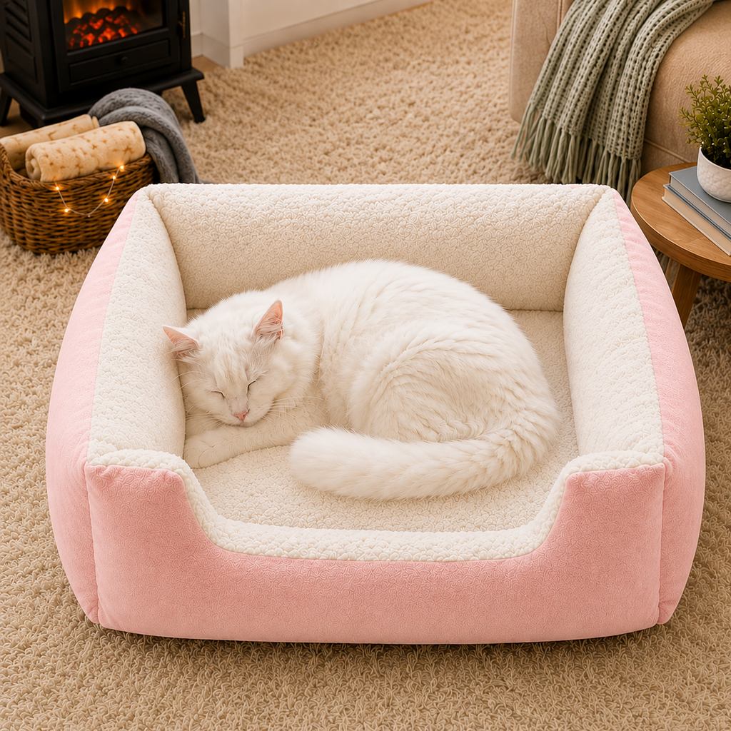 Ortekor Cozy Plush Bolster Pet Bed for Cats & Dogs - Warm Raised-Side Bed with Easy Step-In Entry
