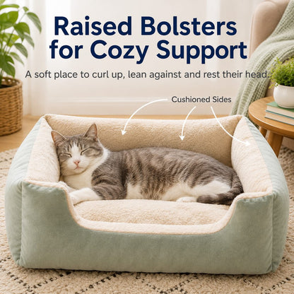Ortekor Cozy Plush Bolster Pet Bed for Cats & Dogs - Warm Raised-Side Bed with Easy Step-In Entry