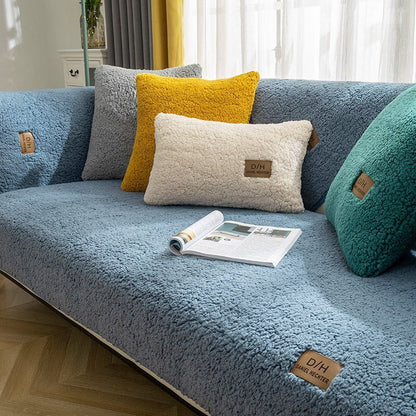 Plush Sofa Cover with Anti-Slip Backing – Machine Washable Furniture Protector for Couches – Includes 2 Cushion Covers