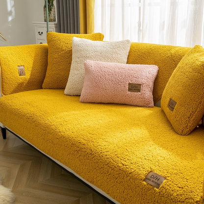 Plush Fleece Couch Cover with Non-Slip Backing – Pet Hair & Stain Protection + 2 Pillow Covers for Living Room Sofas