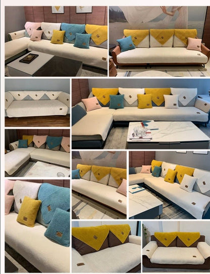 Plush Sofa Cover with Anti-Slip Backing – Machine Washable Furniture Protector for Couches – Includes 2 Cushion Covers