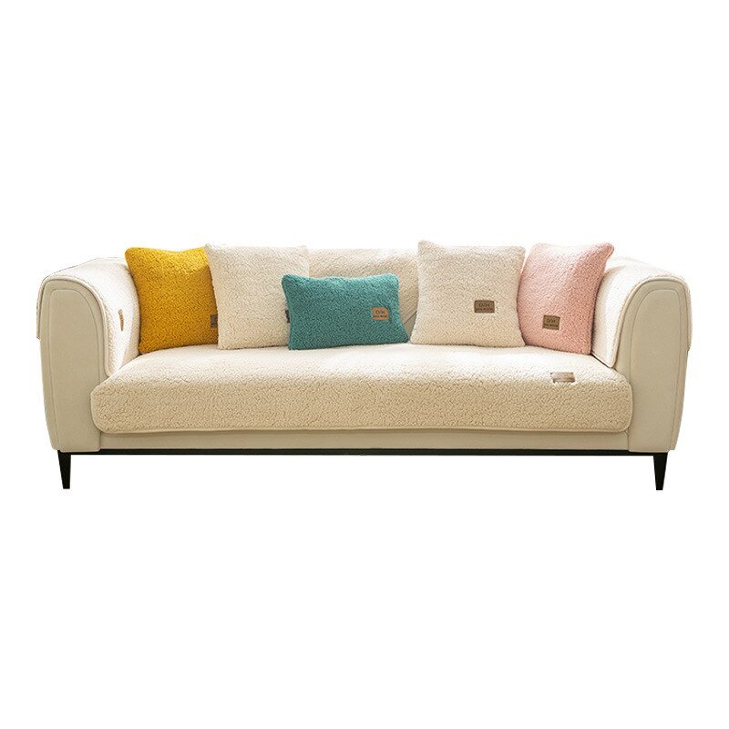 Plush Fleece Couch Cover with Non-Slip Backing – Pet Hair & Stain Protection + 2 Pillow Covers for Living Room Sofas