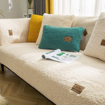 Plush Fleece Couch Cover with Non-Slip Backing – Pet Hair & Stain Protection + 2 Pillow Covers for Living Room Sofas